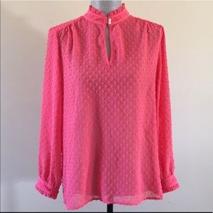 J. Crew Swiss Dot Long Sleeve Coral Blouse